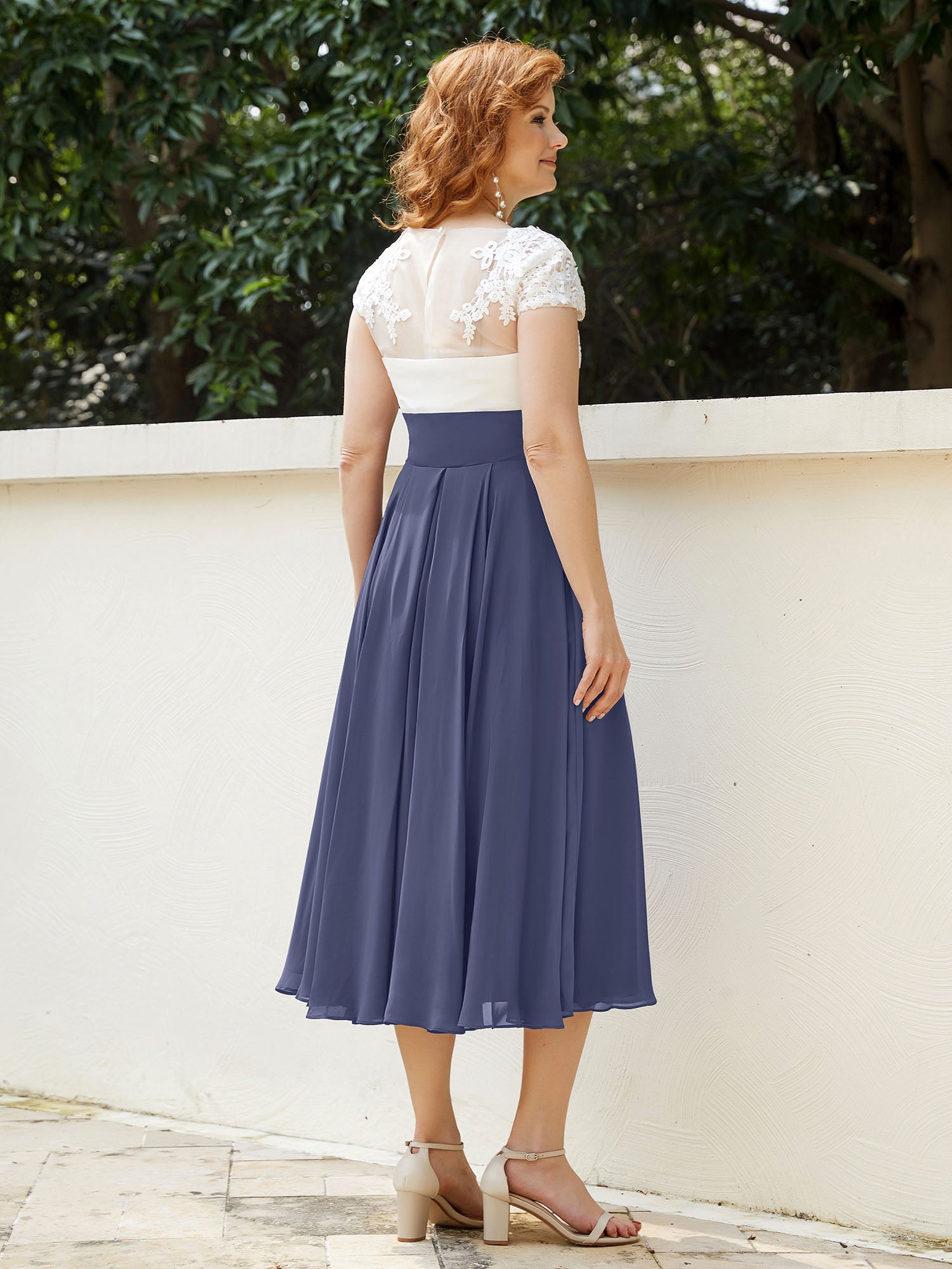 Cap Sleeves Chiffon Dresses with Ivory Bodice Stormy